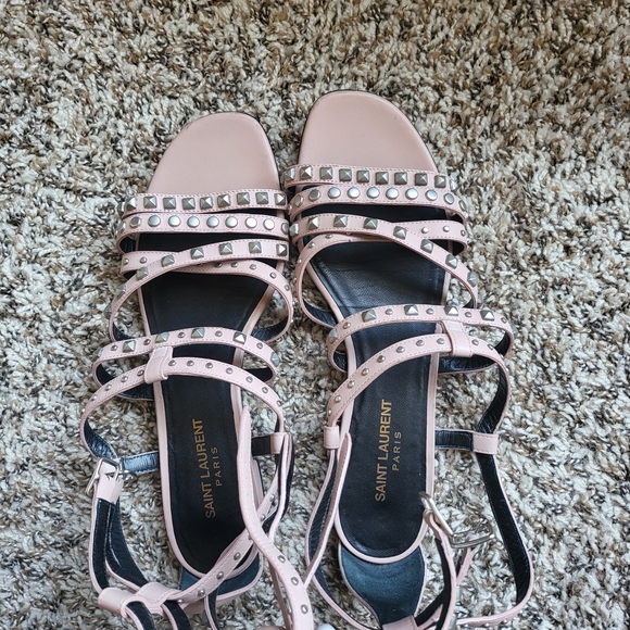 Saint Laurent Pink Studded Women's Sandals - Picture 1 of 7